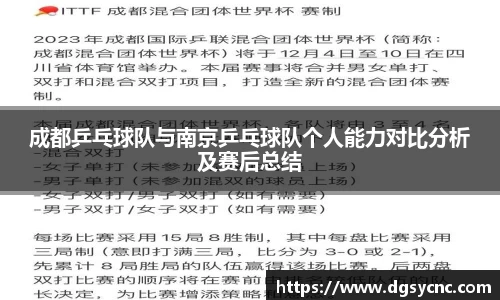成都乒乓球队与南京乒乓球队个人能力对比分析及赛后总结